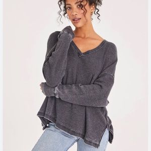 Jocelyn Burnout Black V-Neck Thermal Top